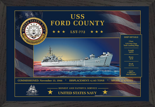 USS Ford County LST-772 Framed Patriotic Art