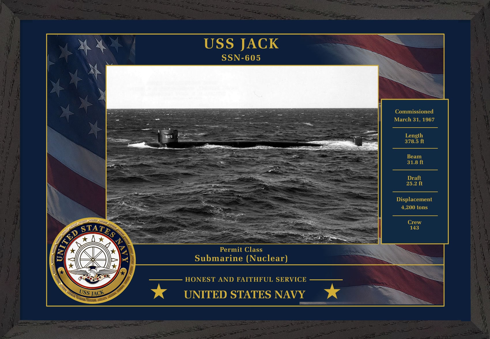 USS Jack SSN-605 Framed Patriotic Photo