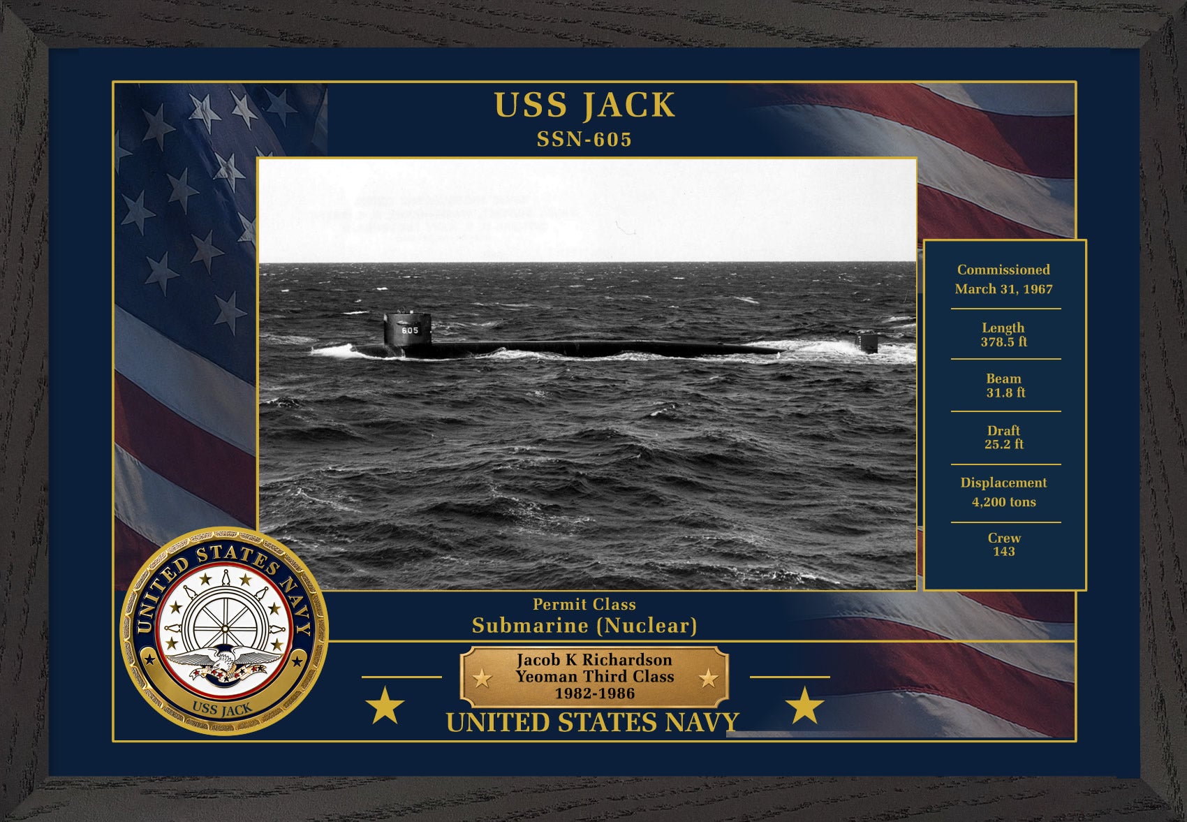 USS Jack SSN-605 Framed Patriotic Photo