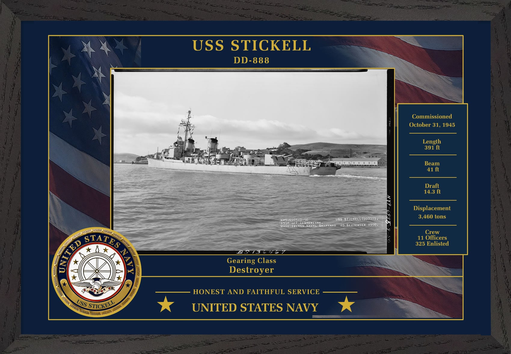 USS Stickell DD-888 Framed Patriotic Photo
