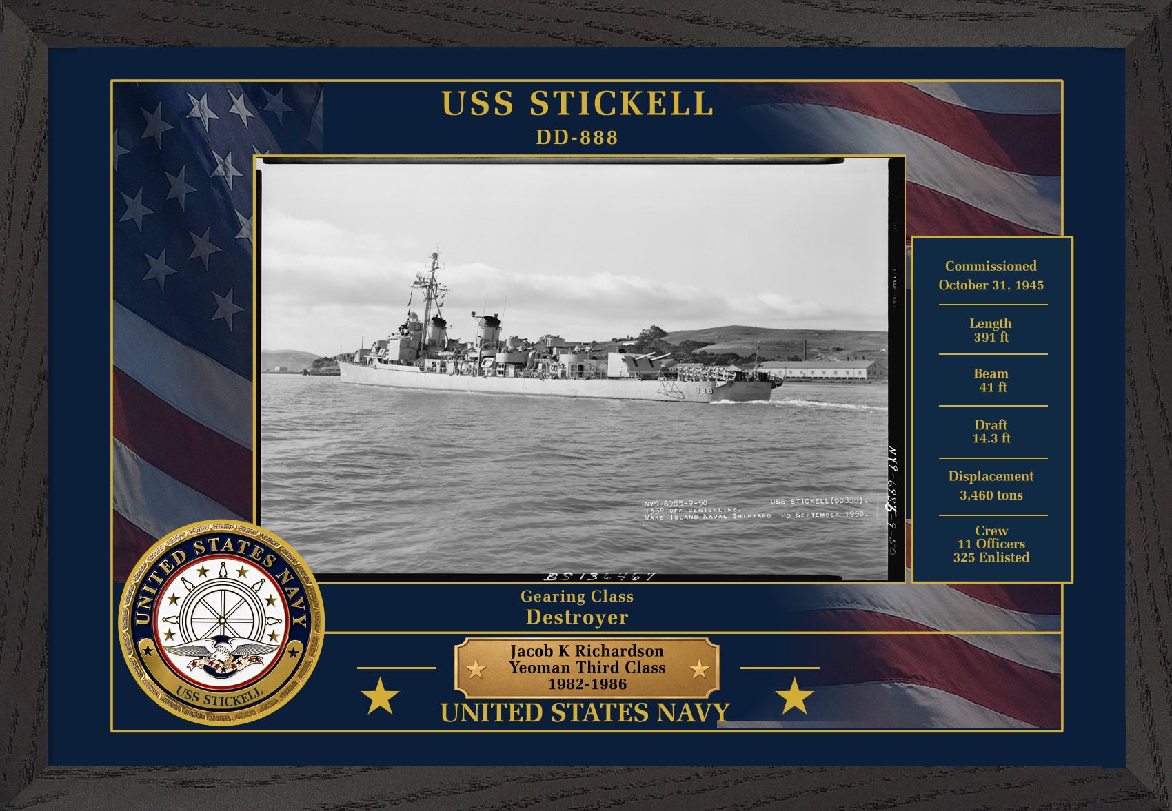 USS Stickell DD-888 Framed Patriotic Photo
