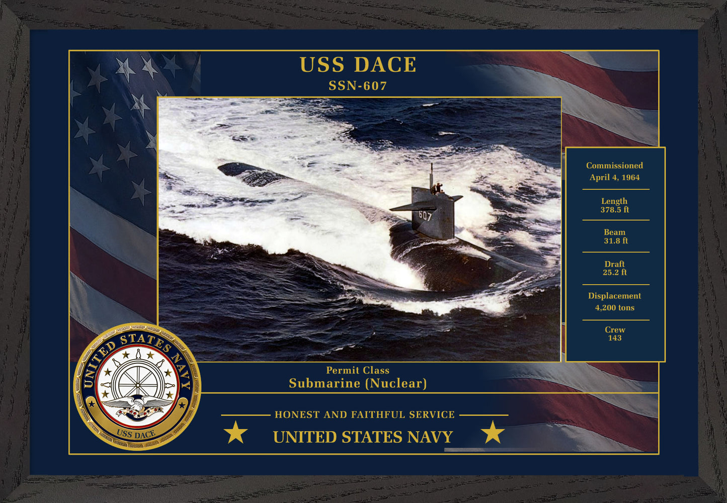 USS Dace SSN-607 Framed Patriotic Photo