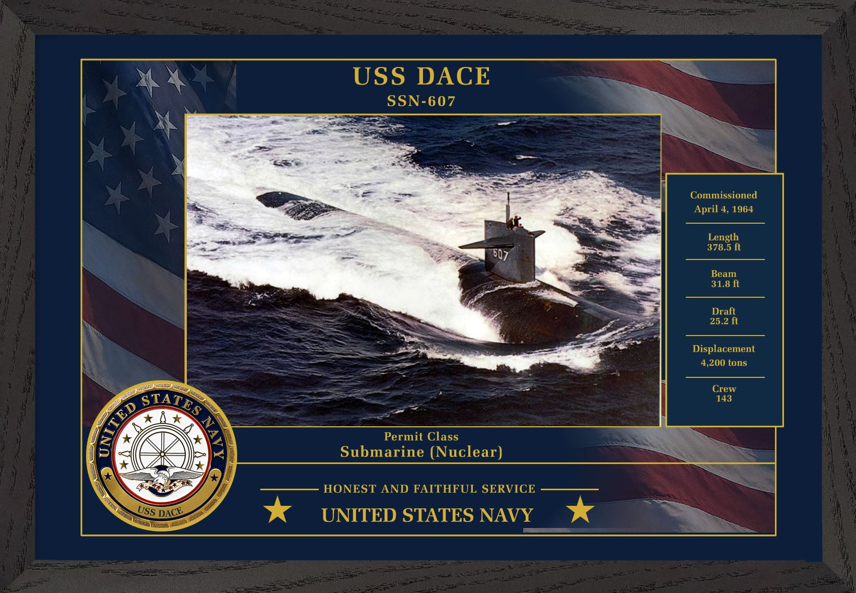USS Dace SSN-607 Framed Patriotic Photo