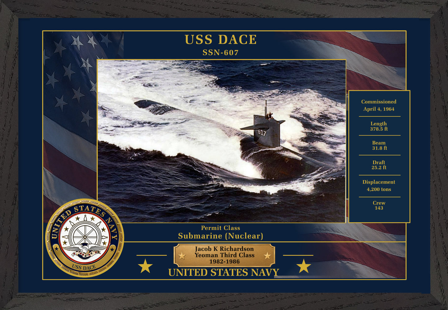 USS Dace SSN-607 Framed Patriotic Photo