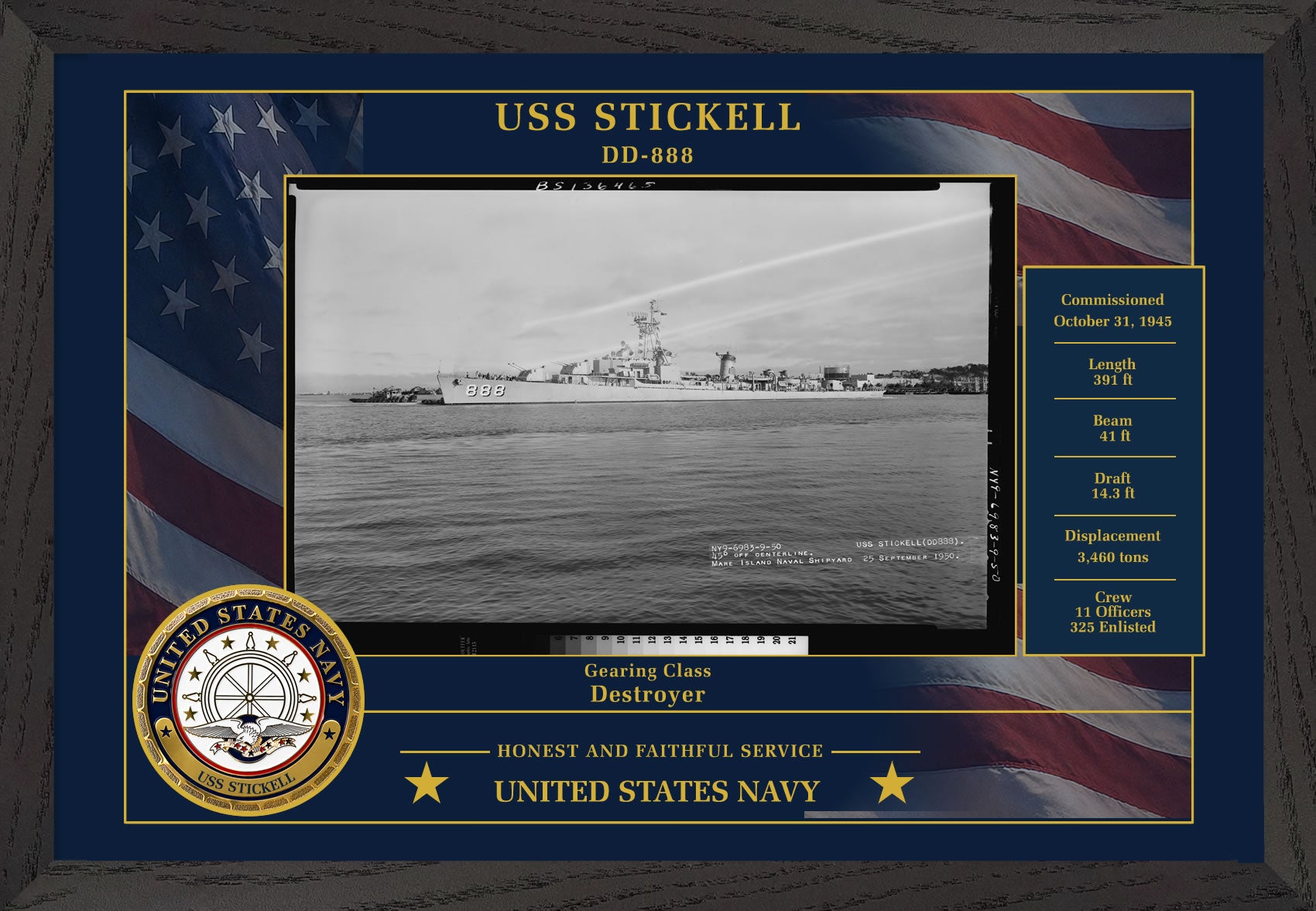 USS Stickell DD-888 Framed Patriotic Photo