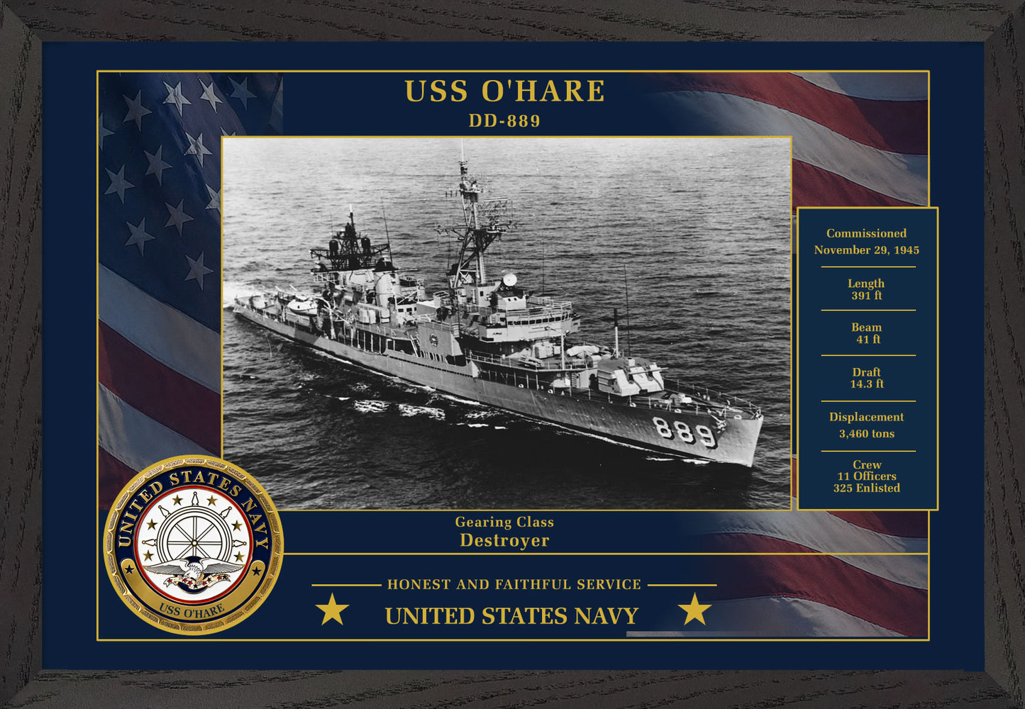 USS Ohare DD-889 Framed Patriotic Photo