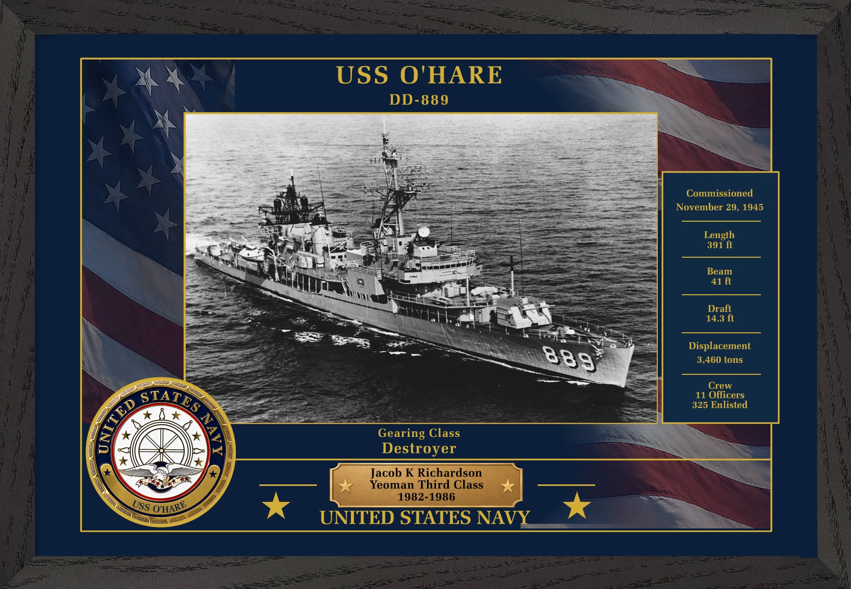 USS Ohare DD-889 Framed Patriotic Photo
