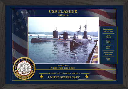 USS Flasher SSN-613 Framed Patriotic Photo