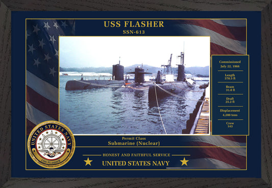 USS Flasher SSN-613 Framed Patriotic Photo