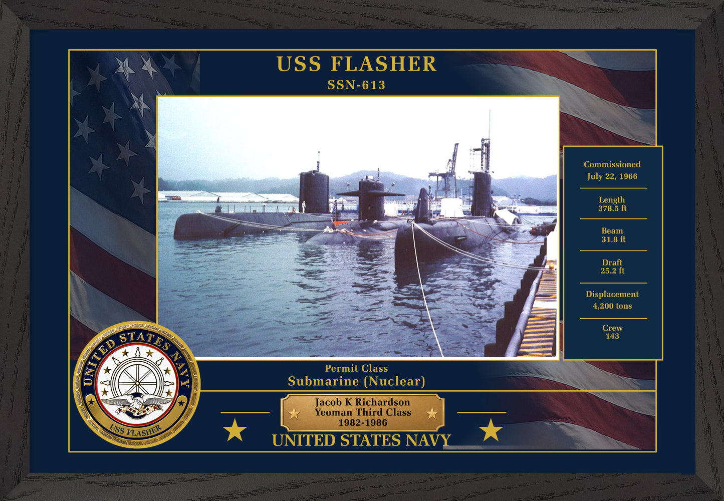 USS Flasher SSN-613 Framed Patriotic Photo