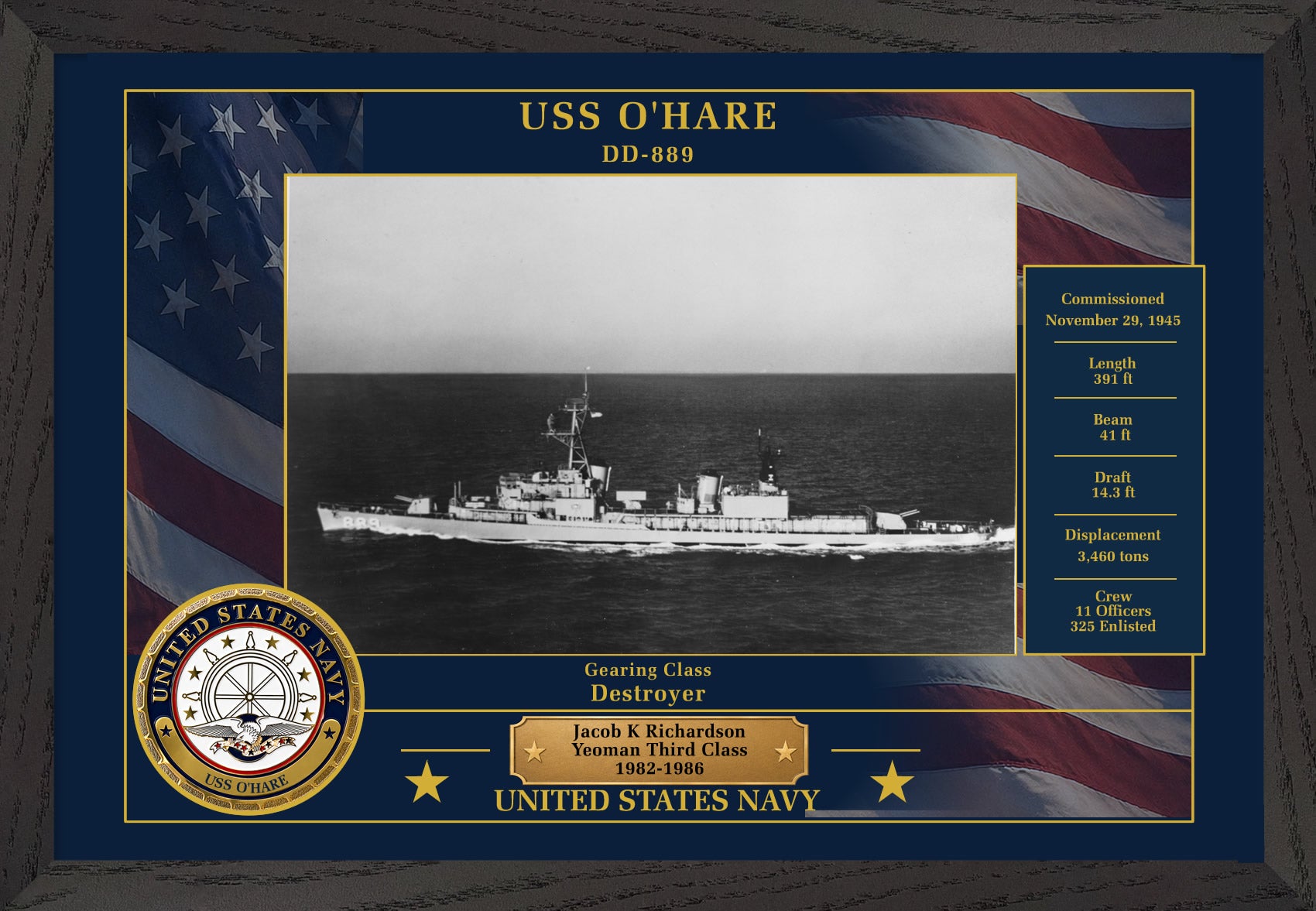 USS Ohare DD-889 Framed Patriotic Photo