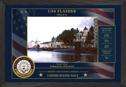 USS Flasher SSN-613 Framed Patriotic Photo