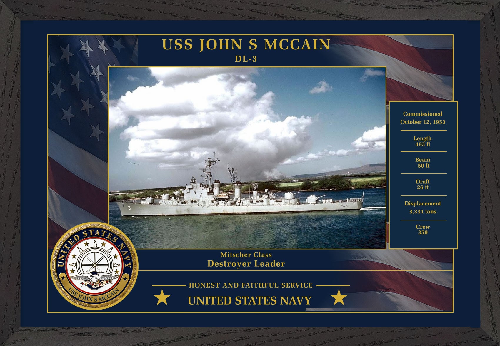 USS John S Mccain DL-3 Framed Patriotic Photo