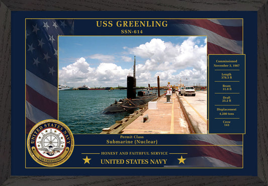 USS Greenling SSN-614 Framed Patriotic Photo