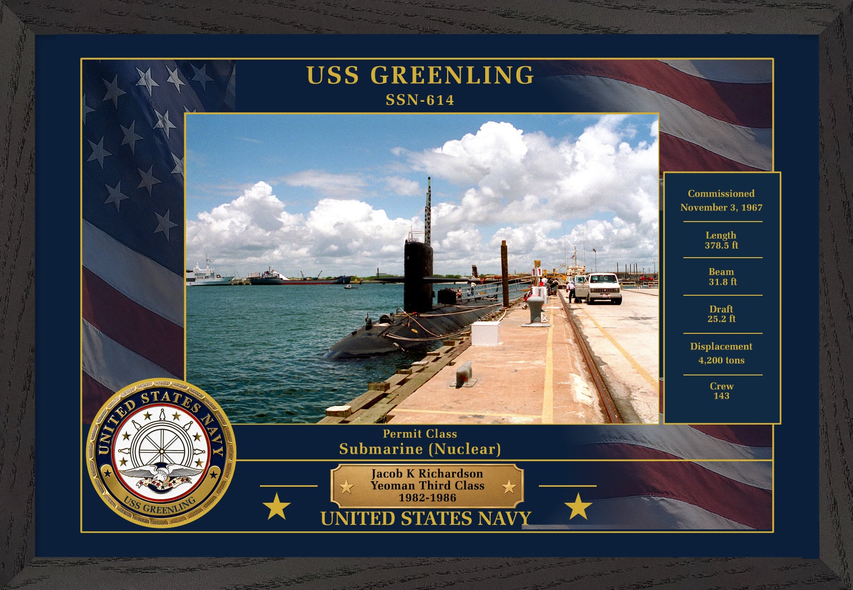 USS Greenling SSN-614 Framed Patriotic Photo