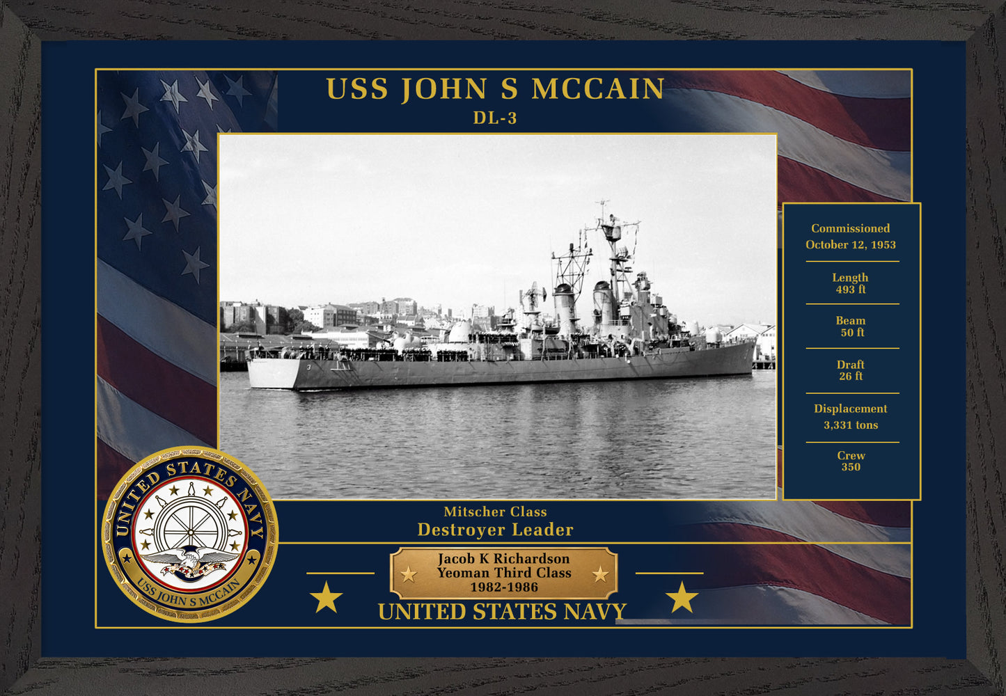 USS John S Mccain DL-3 Framed Patriotic Photo