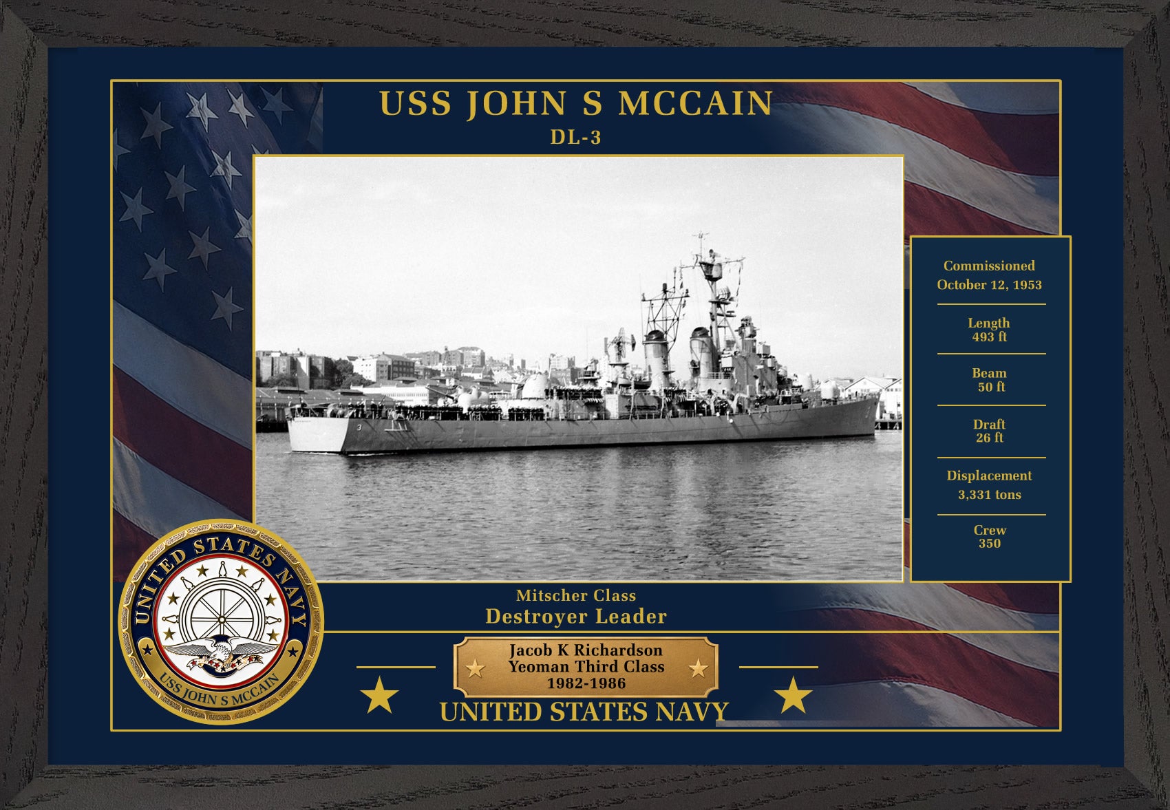 USS John S Mccain DL-3 Framed Patriotic Photo