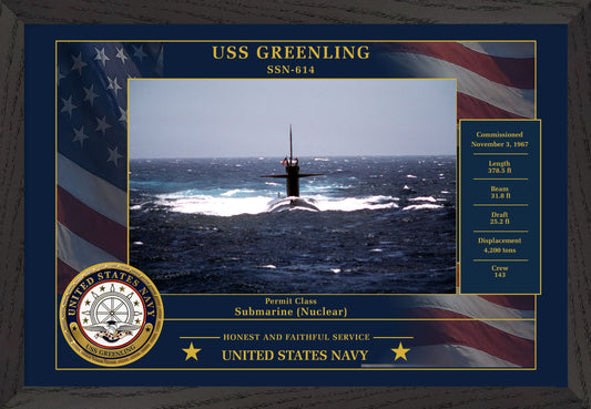USS Greenling SSN-614 Framed Patriotic Photo