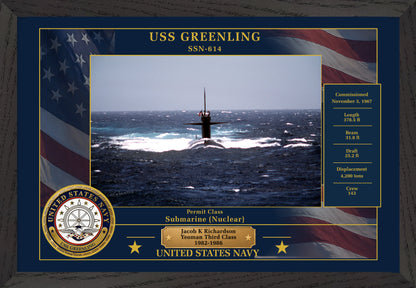 USS Greenling SSN-614 Framed Patriotic Photo