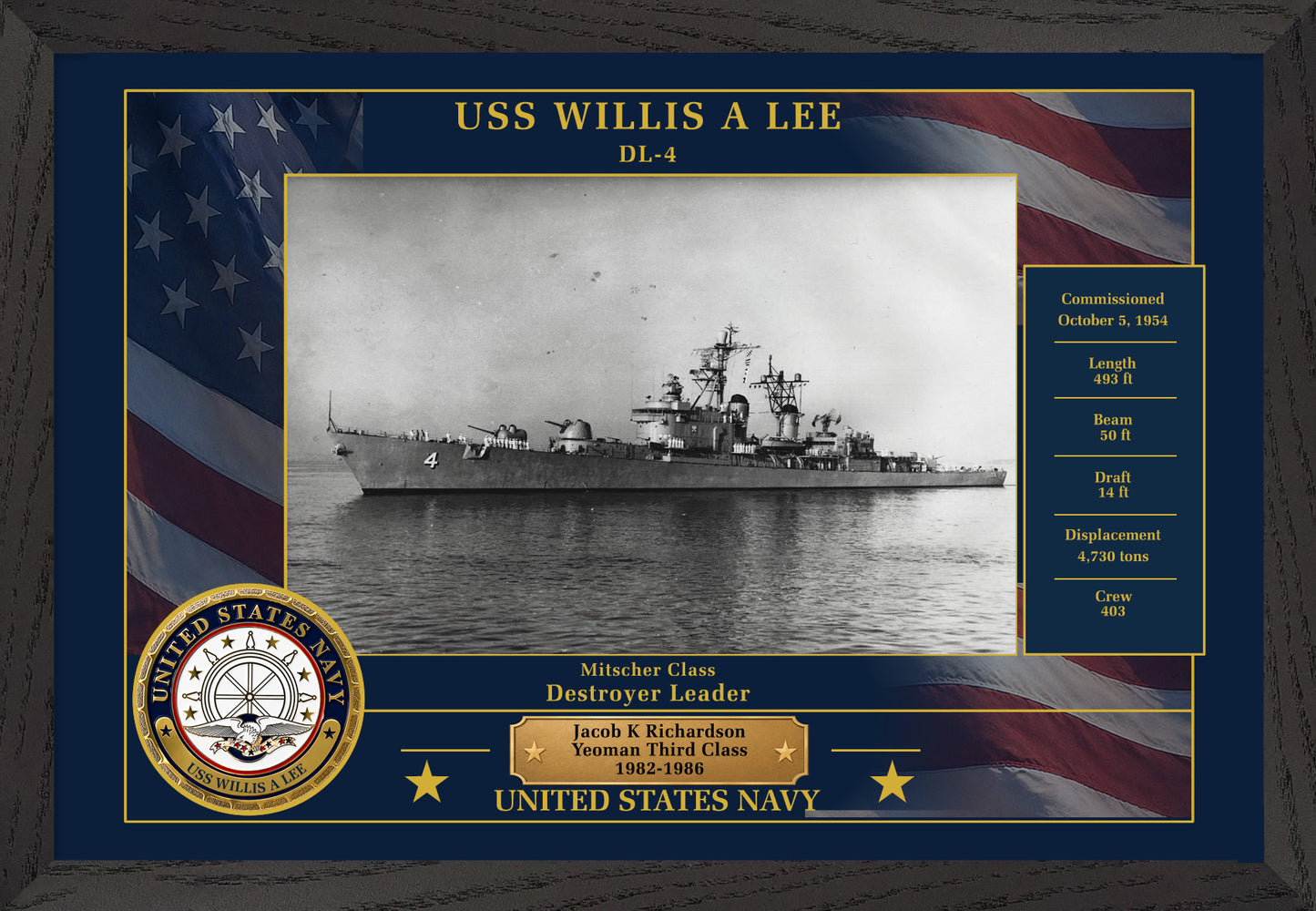 USS Willis A Lee DL-4 Framed Patriotic Photo