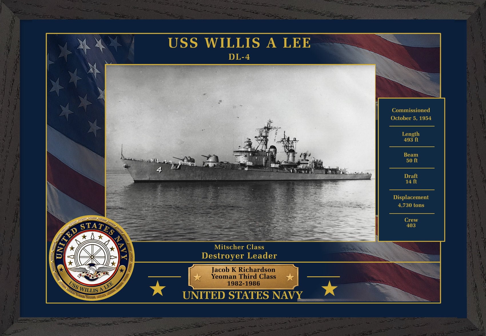 USS Willis A Lee DL-4 Framed Patriotic Photo