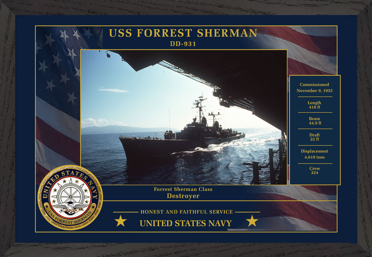 USS Forrest Sherman DD-931 Framed Patriotic Photo