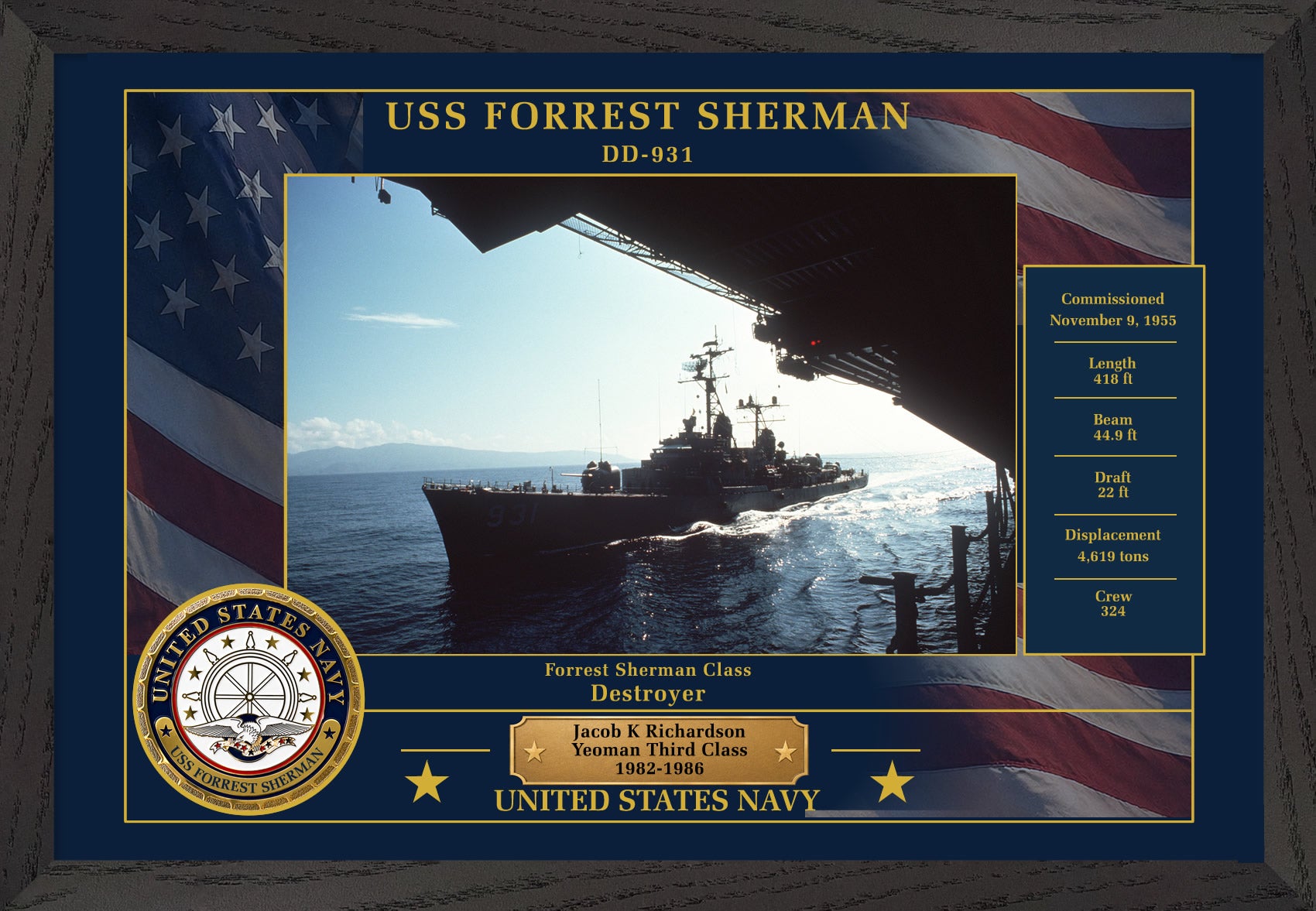 USS Forrest Sherman DD-931 Framed Patriotic Photo