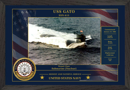 USS Gato SSN-615 Framed Patriotic Photo