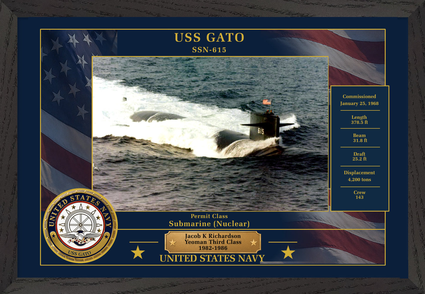 USS Gato SSN-615 Framed Patriotic Photo