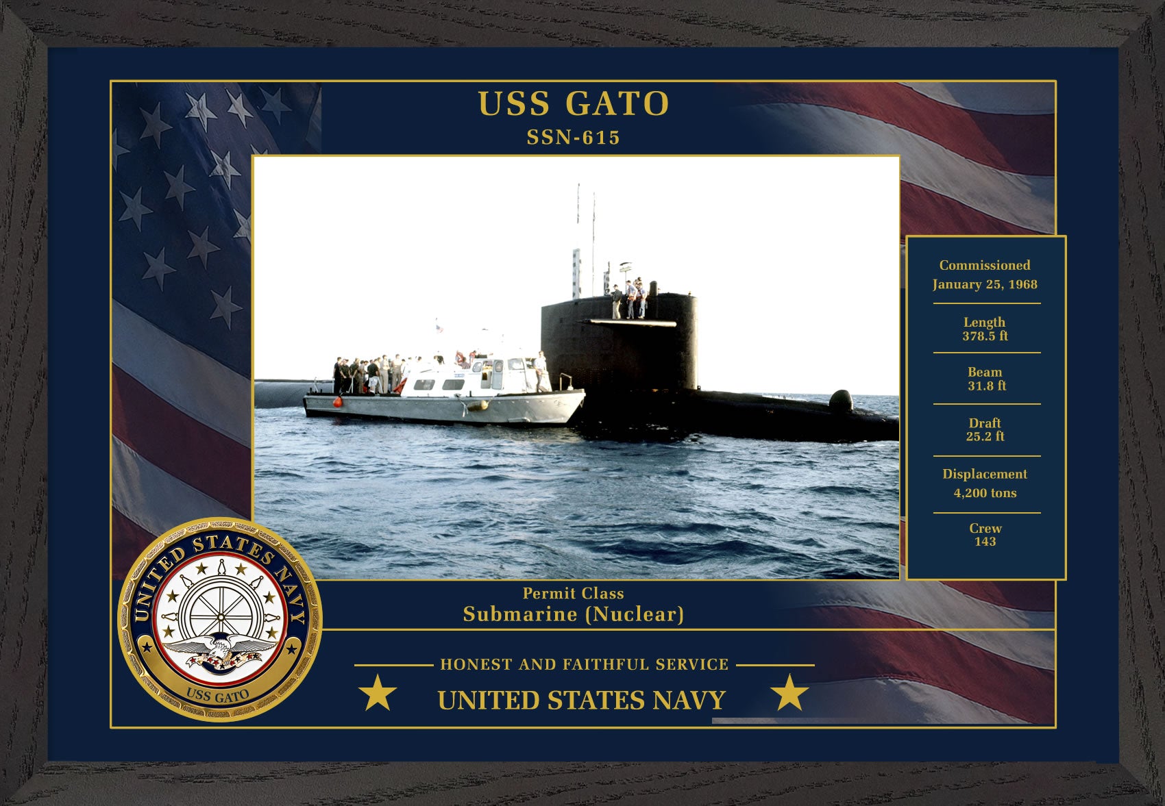 USS Gato SSN-615 Framed Patriotic Photo