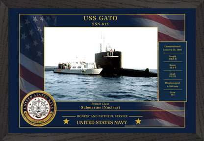 USS Gato SSN-615 Framed Patriotic Photo