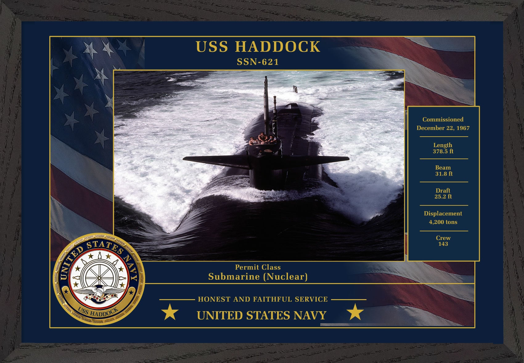 USS Haddock SSN-621 Framed Patriotic Photo