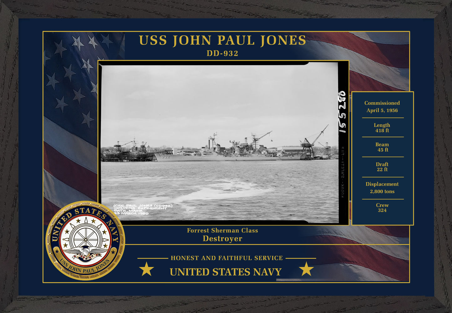 USS John Paul Jones DD-932 Framed Patriotic Photo