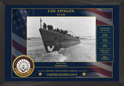 USS Apogon SS-308 Framed Patriotic Photo