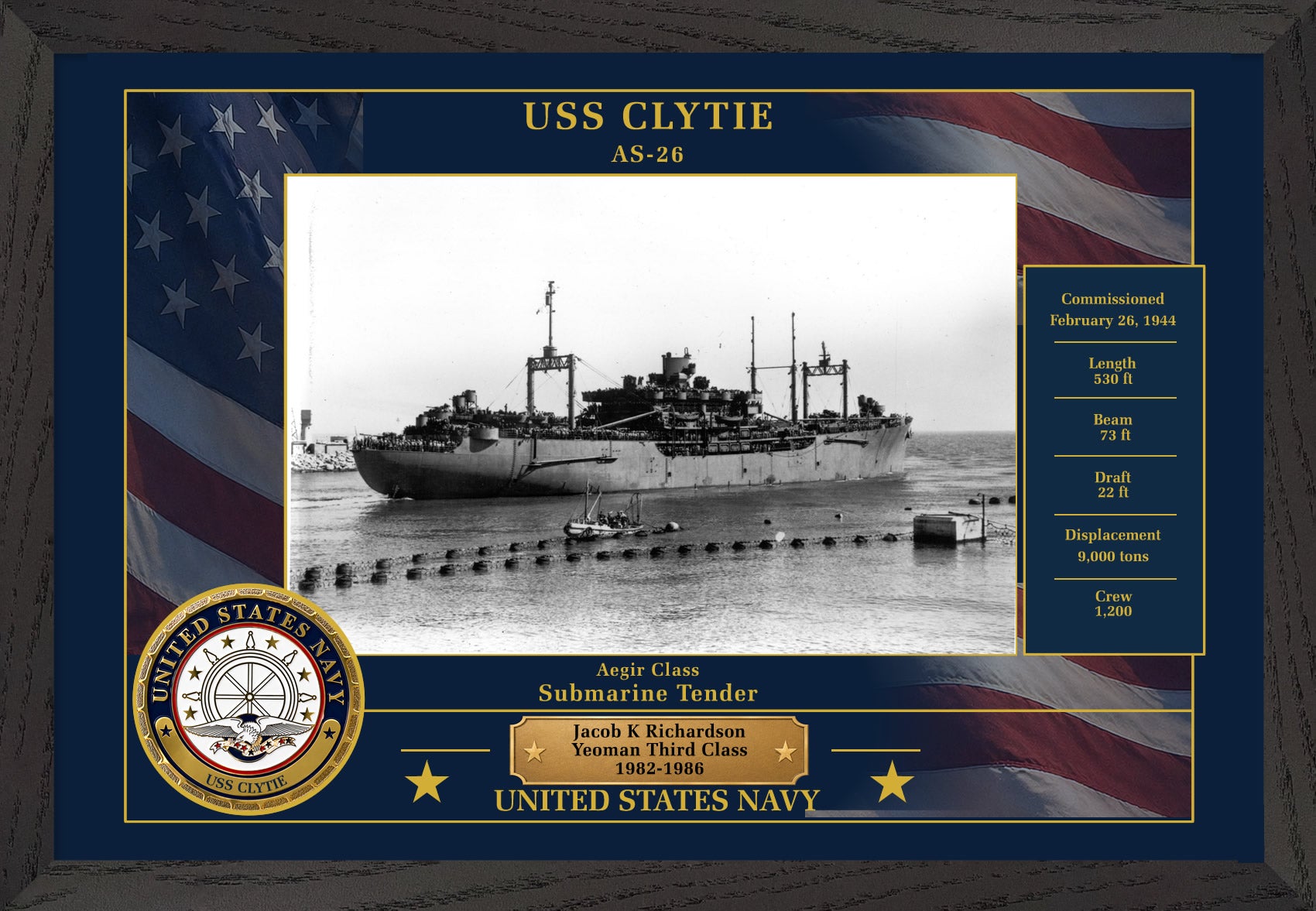 USS Clytie AS-26 Framed Patriotic Photo