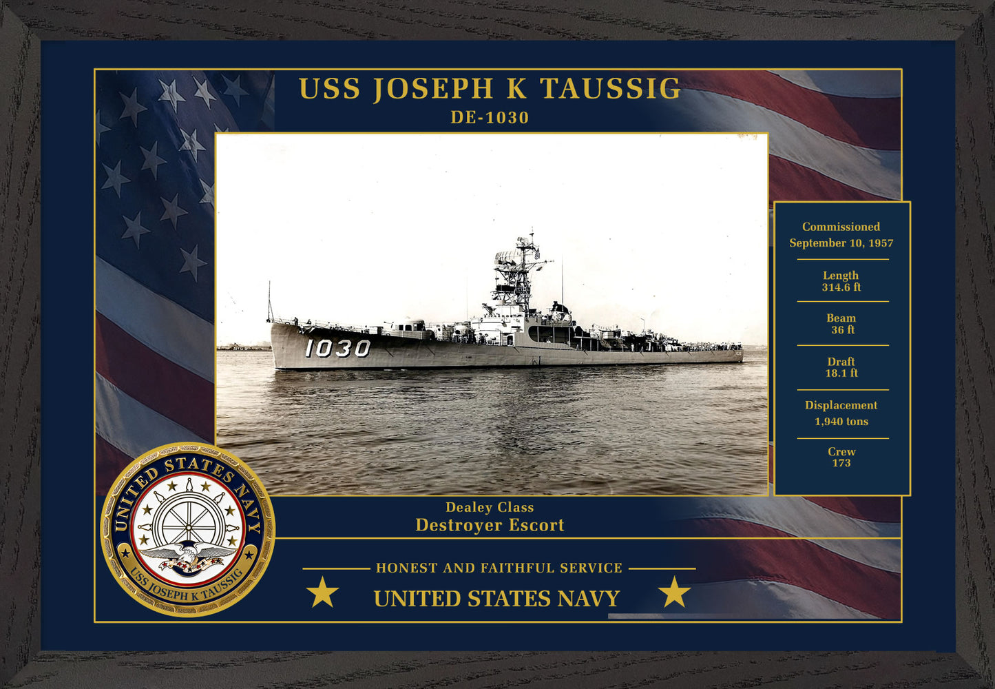 USS Joseph K Taussig DE-1030 Framed Patriotic Photo