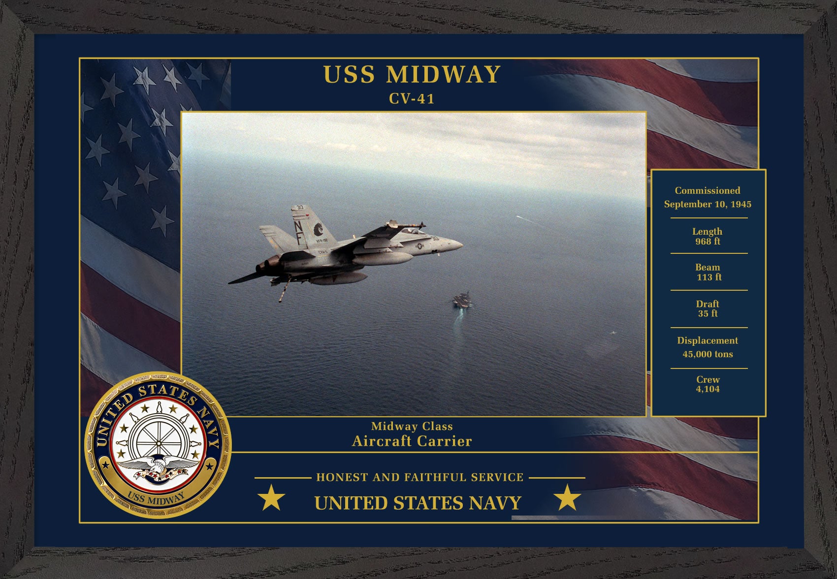 USS Midway CV-41 Framed Patriotic Photo