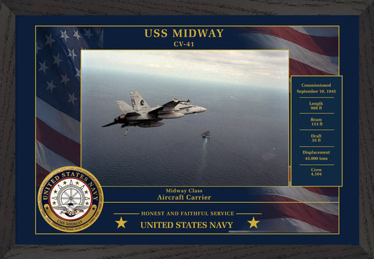 USS Midway CV-41 Framed Patriotic Photo