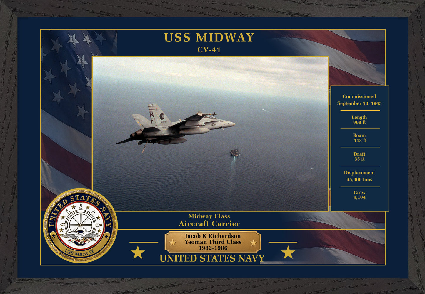 USS Midway CV-41 Framed Patriotic Photo