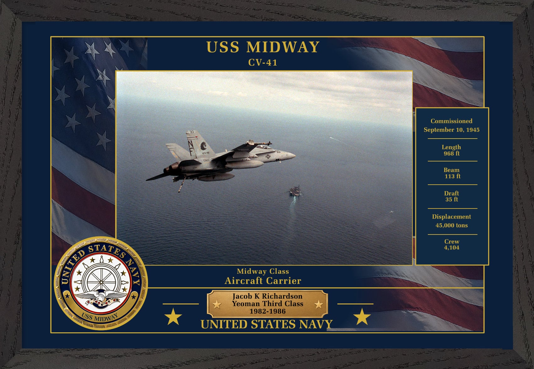 USS Midway CV-41 Framed Patriotic Photo