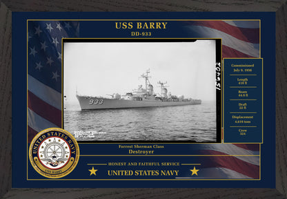 USS Barry DD-933 Framed Patriotic Photo