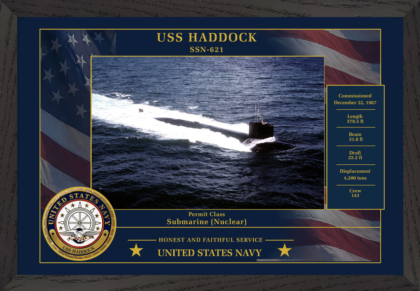 USS Haddock SSN-621 Framed Patriotic Photo