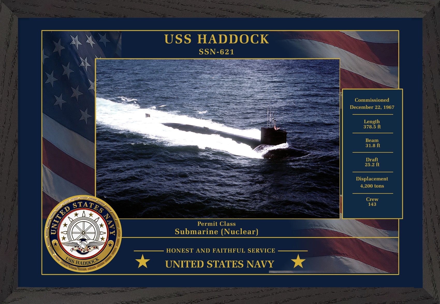 USS Haddock SSN-621 Framed Patriotic Photo