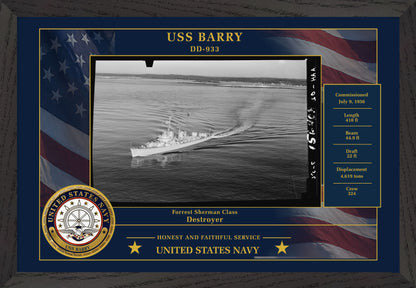 USS Barry DD-933 Framed Patriotic Photo