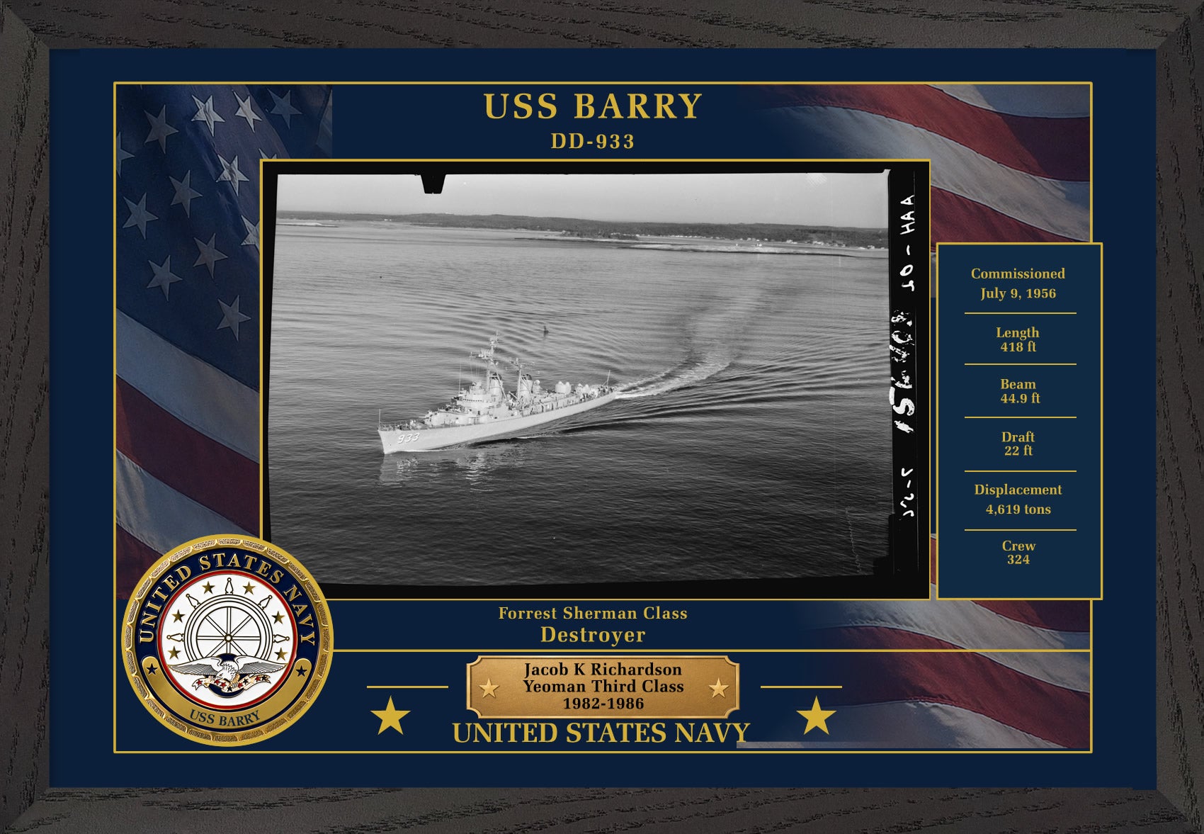 USS Barry DD-933 Framed Patriotic Photo