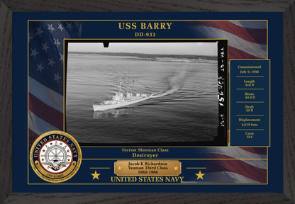 USS Barry DD-933 Framed Patriotic Photo
