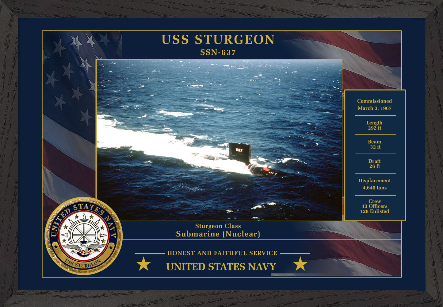 USS Sturgeon SSN-637 Framed Patriotic Photo