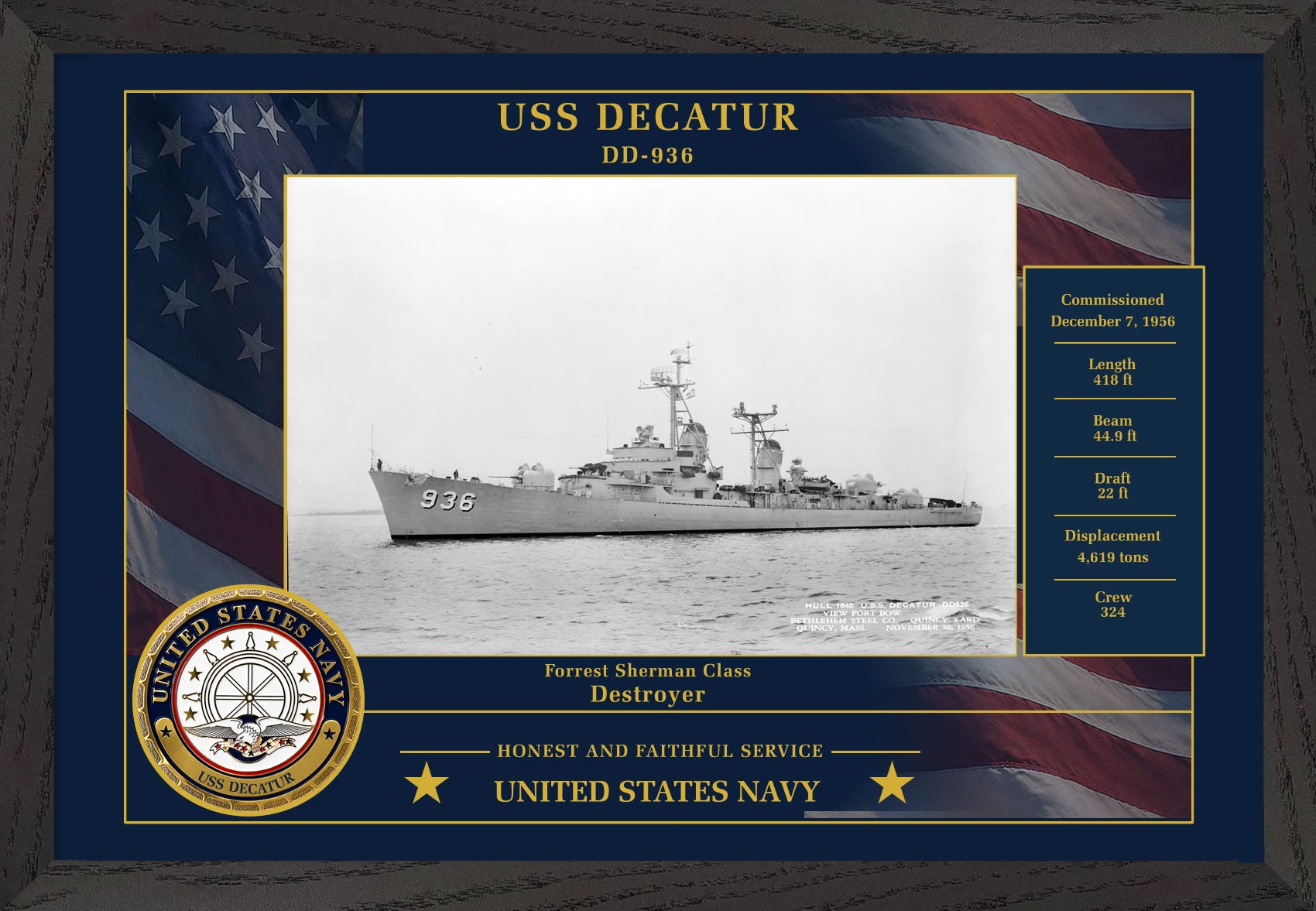 USS Decatur DD-936 Framed Patriotic Photo