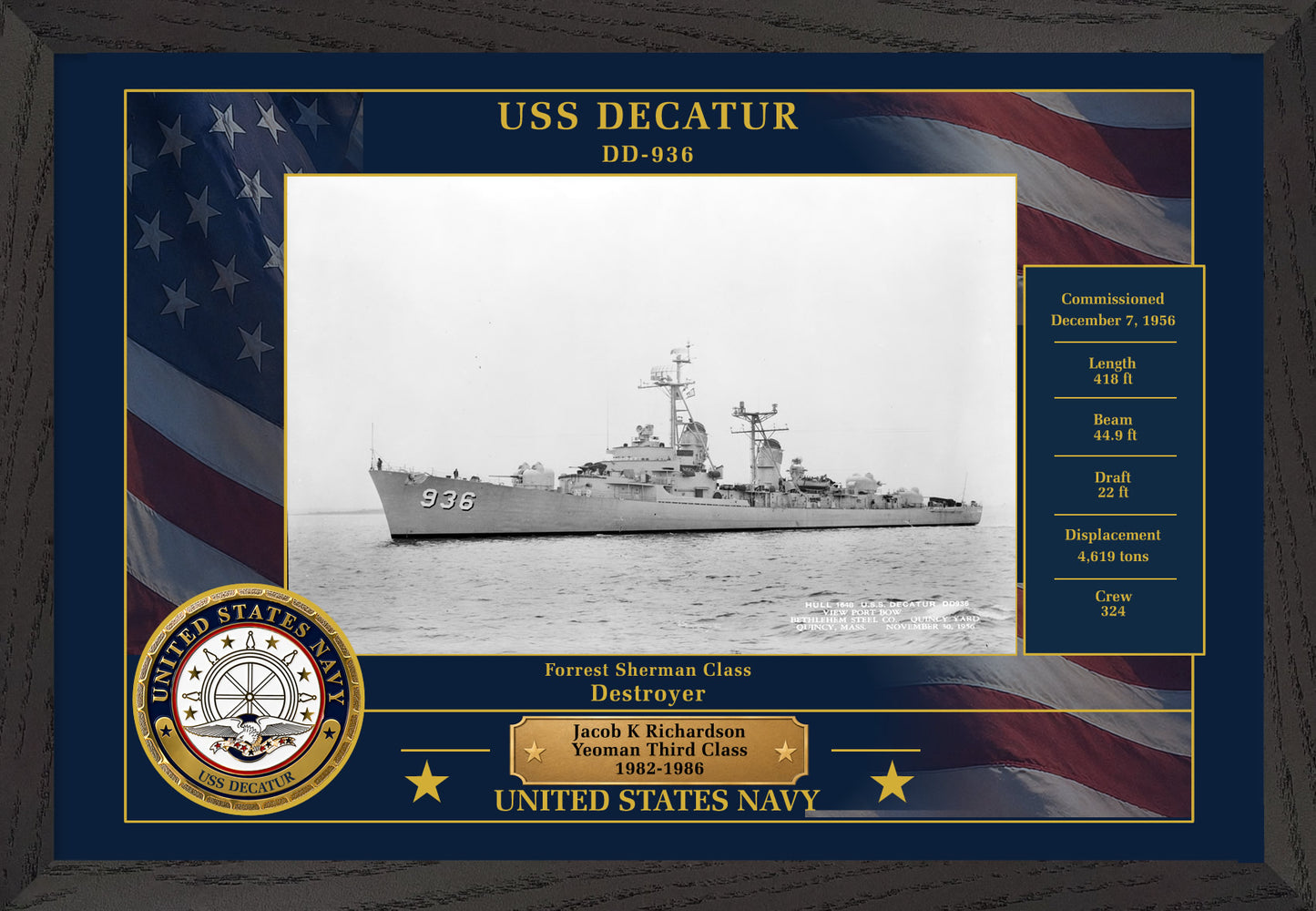 USS Decatur DD-936 Framed Patriotic Photo