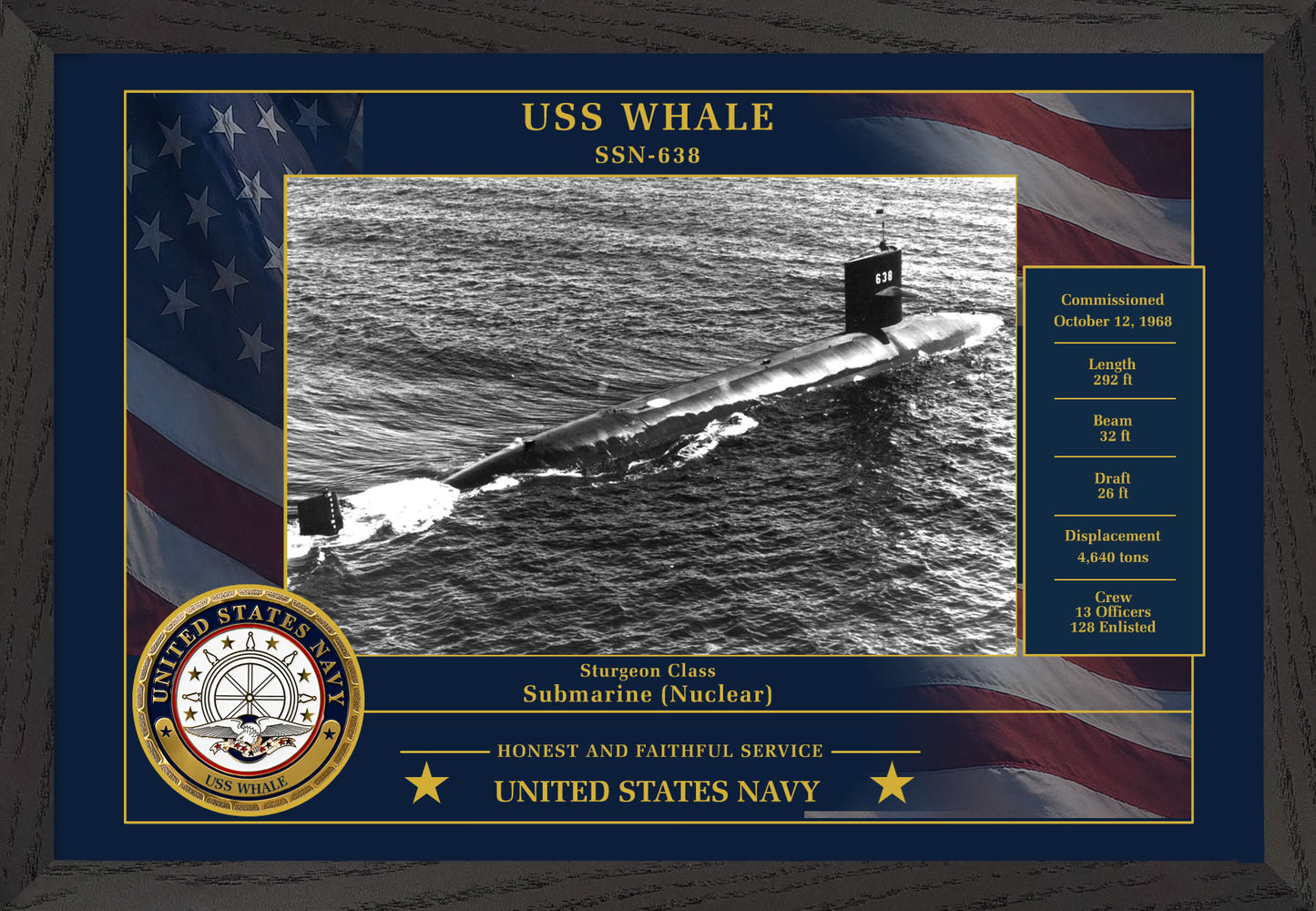 USS Whale SSN-638 Framed Patriotic Photo